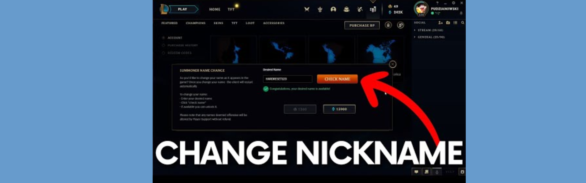 how to change character name in league of legends